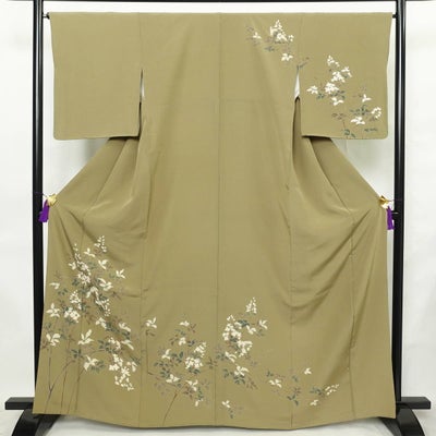 訪問着 落款入り 正絹 木の葉・植物柄 袷仕立て 身丈164cm 裄丈66.5cm リサイクル着物 着物 入学式 結婚式 七五三 お宮参り フォーマル 茶