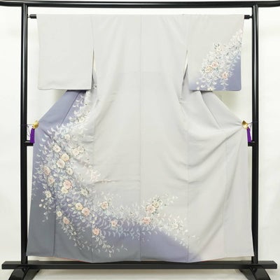 訪問着 正絹 花柄 袷仕立て 身丈155.5cm 裄丈63.5cm リサイクル着物 着物 入学式 卒業式 結婚式 七五三 お宮参り フォーマル 紫・藤色