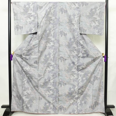 紬 良品 しつけ糸付き 正絹 風景柄 袷仕立て 身丈169cm 裄丈67cm リサイクル着物 着物 青・紺