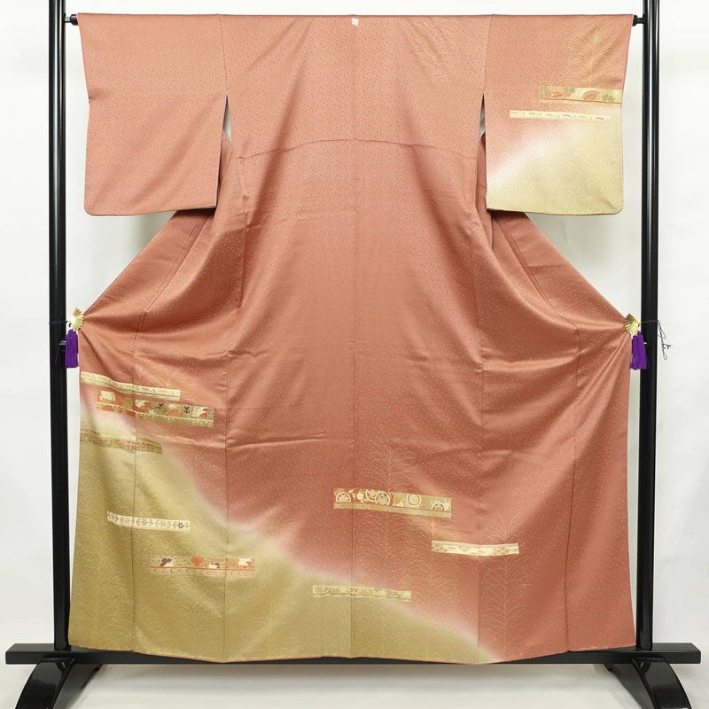 訪問着 一つ紋付き 正絹 古典柄 袷仕立て 身丈159cm 裄丈65cm リサイクル着物 着物 刺繍 箔 金彩 入学式 卒業式 結婚式 七五三 お宮参り フォーマル ピンク_画像1