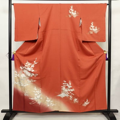 訪問着 正絹 風景柄 袷仕立て 身丈158cm 裄丈65.5cm リサイクル着物 着物 金彩 入学式 卒業式 結婚式 七五三 お宮参り フォーマル 御所車 萩 菊 赤・朱