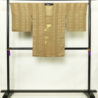 道行コート 美品 しつけ糸付き 正絹 木の葉・植物柄 袷仕立て 身丈92cm 裄丈66.5cm リサイクル着物 着物 黄・黄土色