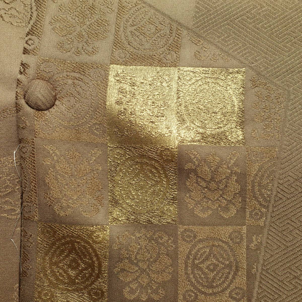 道行コート 美品 しつけ糸付き 正絹 木の葉・植物柄 袷仕立て 身丈92cm 裄丈66.5cm リサイクル着物 着物 黄・黄土色_画像11