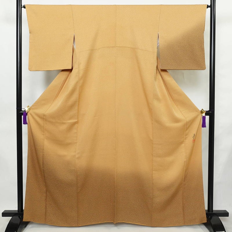 付け下げ 良品 落款入り 正絹 その他の柄 袷仕立て 身丈163.5cm 裄丈64.5cm リサイクル着物 着物 七五三 お宮参り フォーマル シンプル 黄・黄土色_画像1