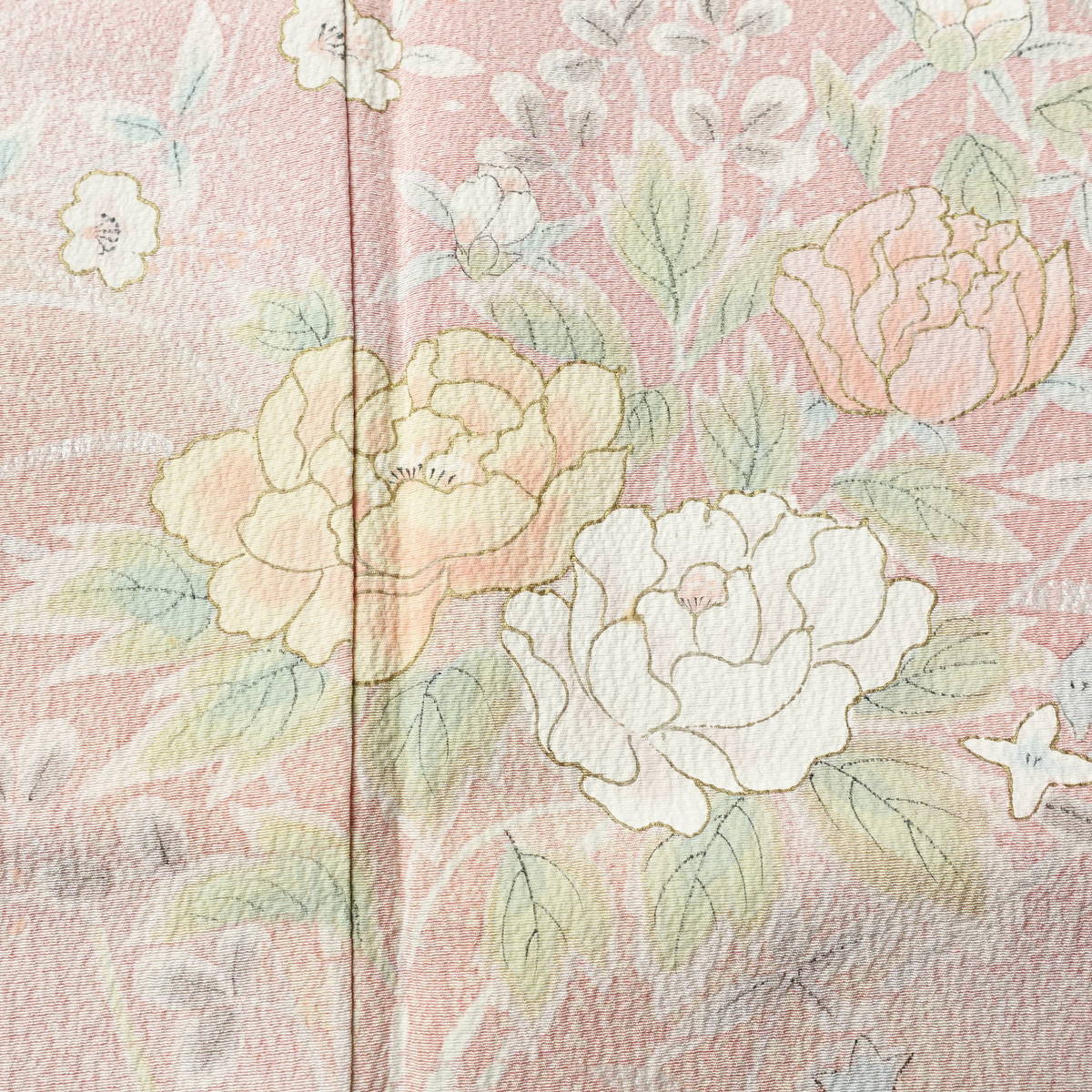 訪問着 伊達襟付き 落款入り しつけ糸付き 正絹 花柄 袷仕立て 身丈162cm 裄丈64cm リサイクル着物 着物 作家物 金彩 入学式 結婚式 七五三 お宮参り フォーマル ピンク_画像11