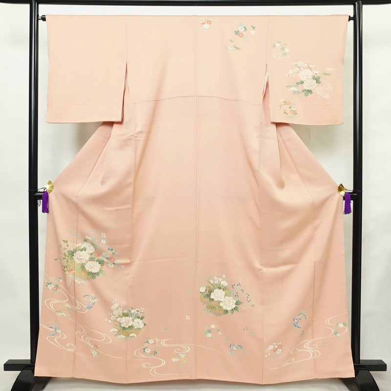訪問着 正絹 古典柄 袷仕立て 身丈163cm 裄丈65cm リサイクル着物 着物 箔 金彩 入学式 結婚式 七五三 お宮参り フォーマル ピンク_画像1