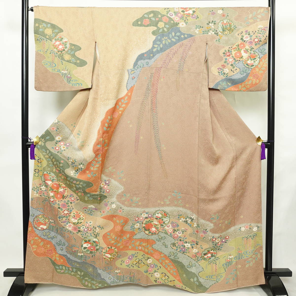 訪問着 正絹 古典柄 袷仕立て 身丈164cm 裄丈67.5cm リサイクル着物 着物 箔 金彩 入学式 結婚式 七五三 お宮参り フォーマル 多色使い_画像1
