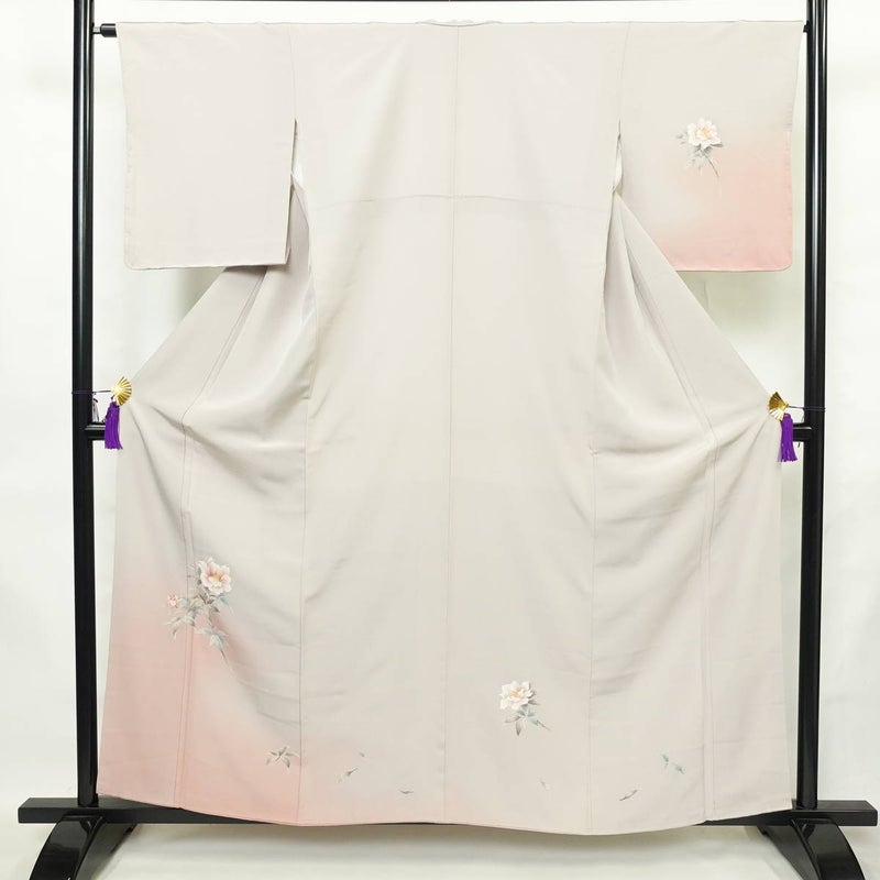 付け下げ 正絹 花柄 袷仕立て 身丈158.5cm 裄丈64.5cm リサイクル着物 着物 入学式 七五三 お宮参り フォーマル グレー_画像1