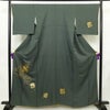 付け下げ 金駒刺繍 正絹 花柄 袷仕立て 身丈161cm 裄丈67.5cm リサイクル着物 着物 箔 入学式 七五三 お宮参り フォーマル 緑・うぐいす色_画像1