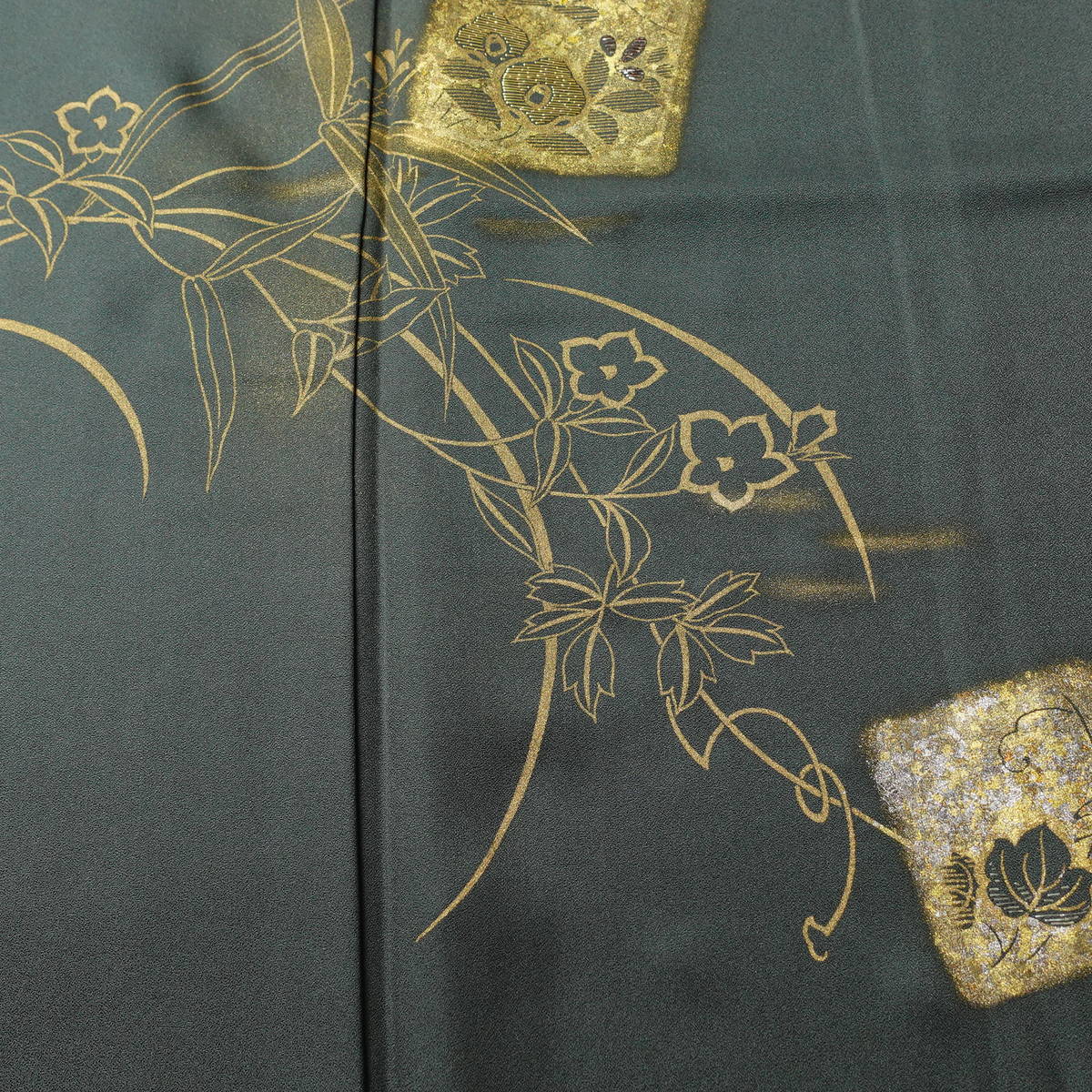 付け下げ 金駒刺繍 正絹 花柄 袷仕立て 身丈161cm 裄丈67.5cm リサイクル着物 着物 箔 入学式 七五三 お宮参り フォーマル 緑・うぐいす色_画像6