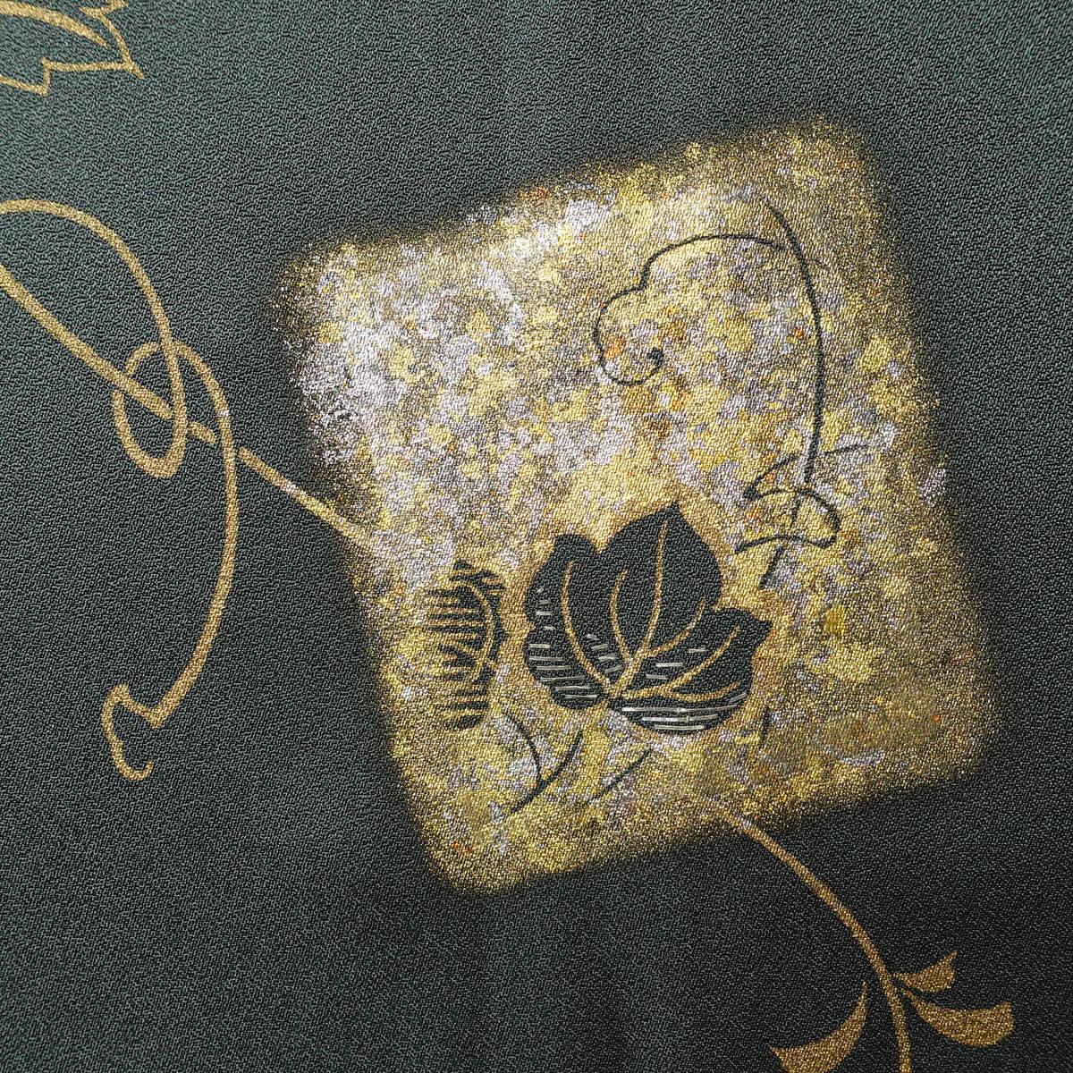 付け下げ 金駒刺繍 正絹 花柄 袷仕立て 身丈161cm 裄丈67.5cm リサイクル着物 着物 箔 入学式 七五三 お宮参り フォーマル 緑・うぐいす色_画像8