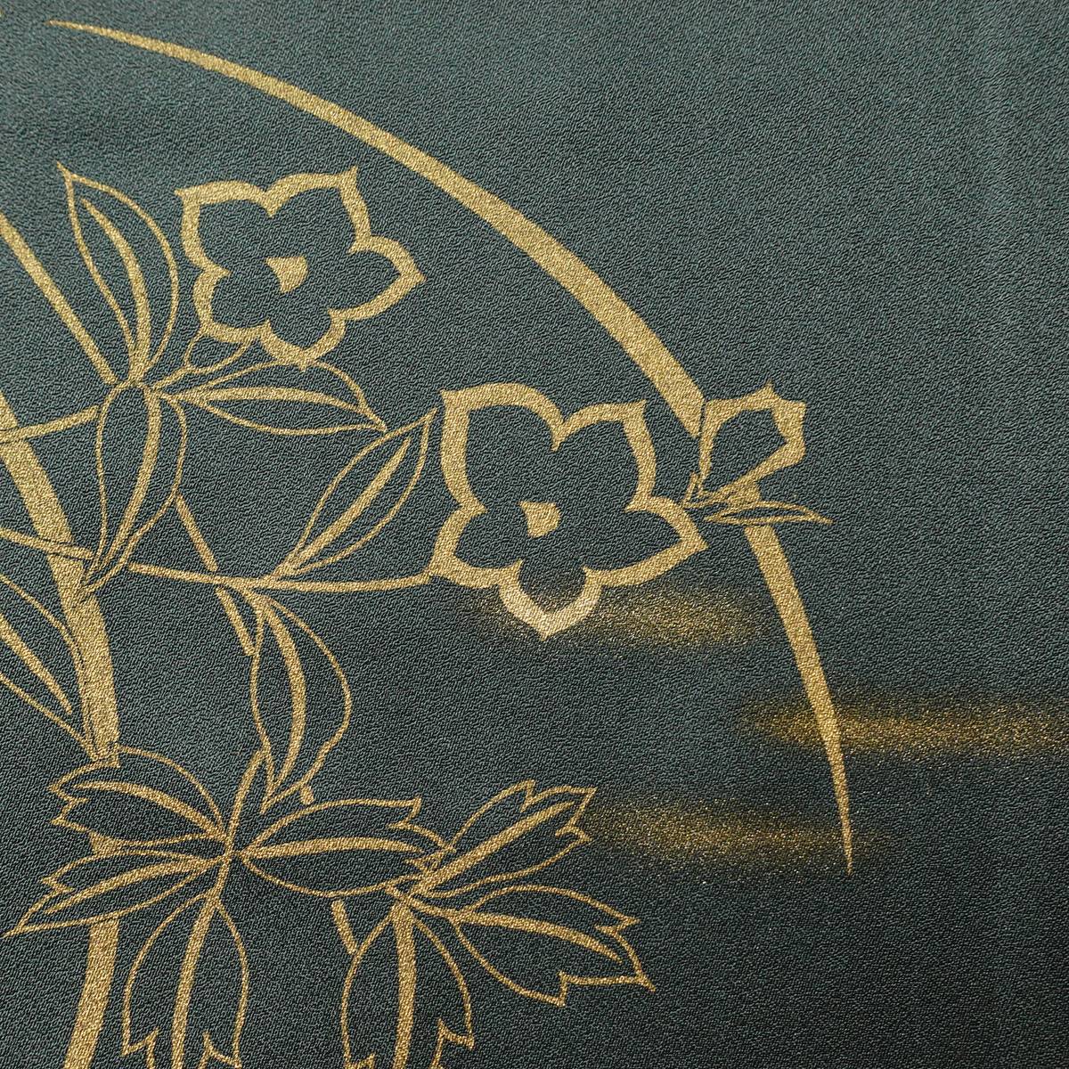 付け下げ 金駒刺繍 正絹 花柄 袷仕立て 身丈161cm 裄丈67.5cm リサイクル着物 着物 箔 入学式 七五三 お宮参り フォーマル 緑・うぐいす色_画像9
