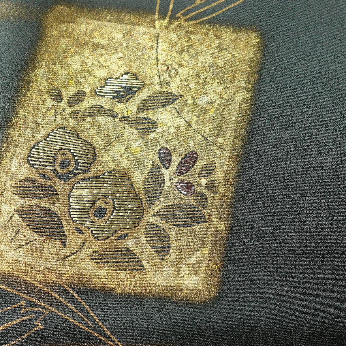付け下げ 金駒刺繍 正絹 花柄 袷仕立て 身丈161cm 裄丈67.5cm リサイクル着物 着物 箔 入学式 七五三 お宮参り フォーマル 緑・うぐいす色_画像10