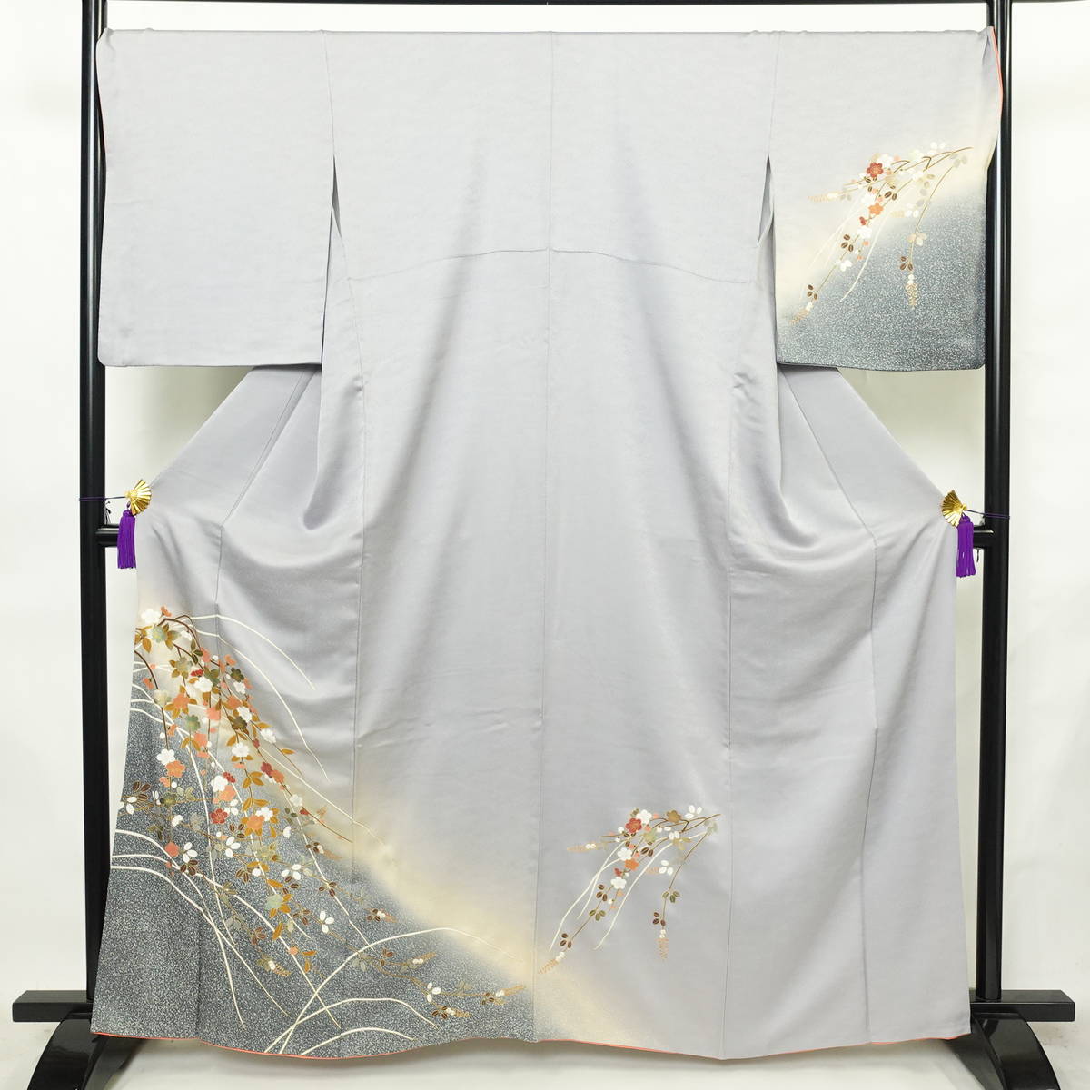 訪問着 良品 正絹 花柄 袷仕立て 身丈163.5cm 裄丈71.5cm リサイクル着物 着物 金彩 入学式 卒業式 七五三 お宮参り フォーマル 青・紺_画像1