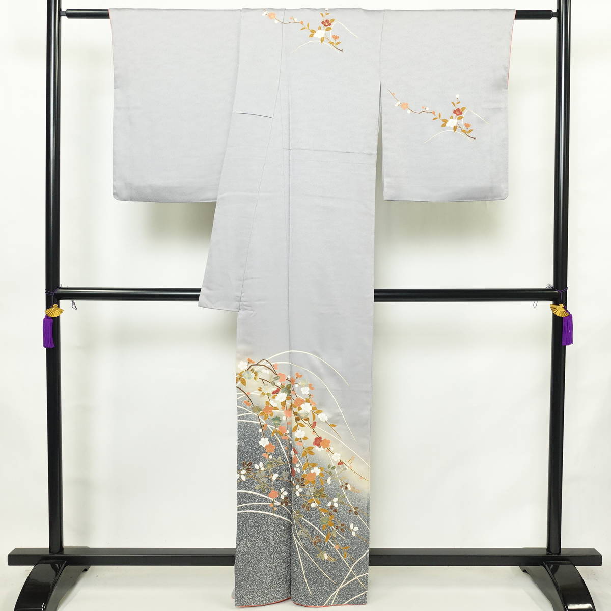 訪問着 良品 正絹 花柄 袷仕立て 身丈163.5cm 裄丈71.5cm リサイクル着物 着物 金彩 入学式 卒業式 七五三 お宮参り フォーマル 青・紺_画像2
