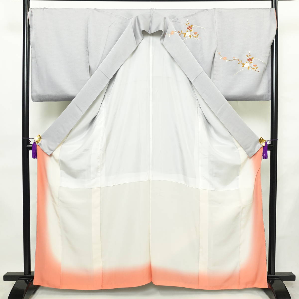 訪問着 良品 正絹 花柄 袷仕立て 身丈163.5cm 裄丈71.5cm リサイクル着物 着物 金彩 入学式 卒業式 七五三 お宮参り フォーマル 青・紺_画像3