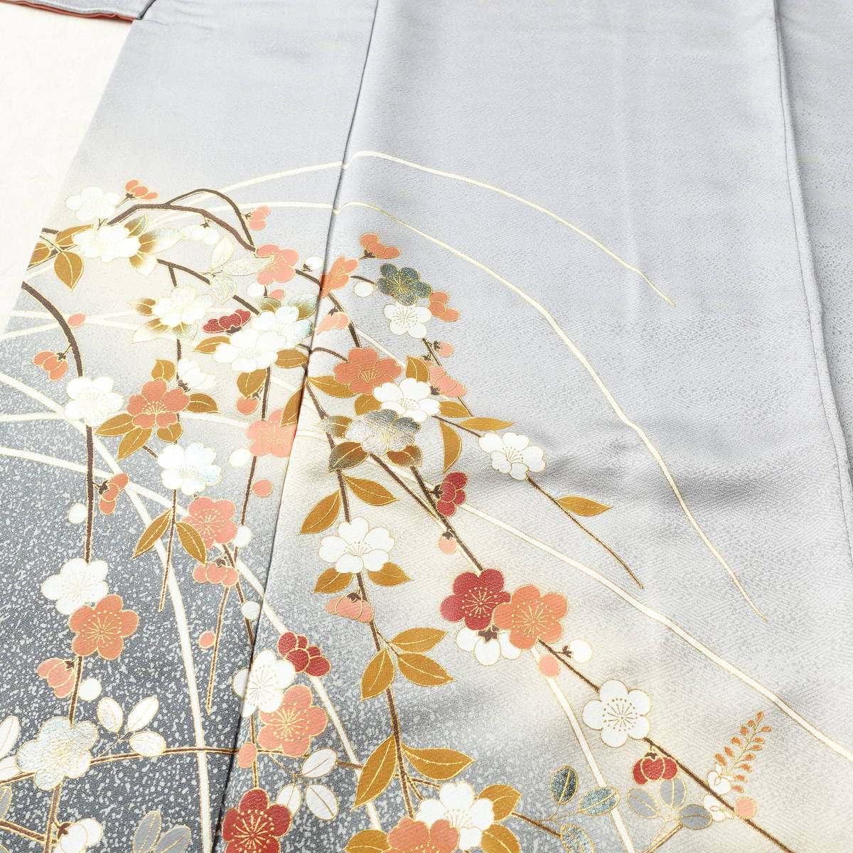 訪問着 良品 正絹 花柄 袷仕立て 身丈163.5cm 裄丈71.5cm リサイクル着物 着物 金彩 入学式 卒業式 七五三 お宮参り フォーマル 青・紺_画像5