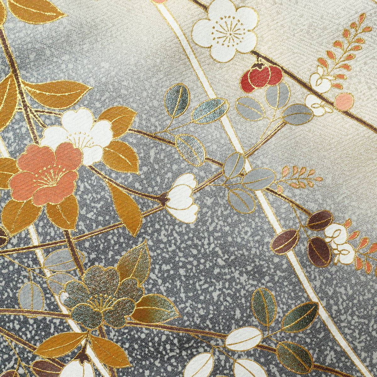 訪問着 良品 正絹 花柄 袷仕立て 身丈163.5cm 裄丈71.5cm リサイクル着物 着物 金彩 入学式 卒業式 七五三 お宮参り フォーマル 青・紺_画像9