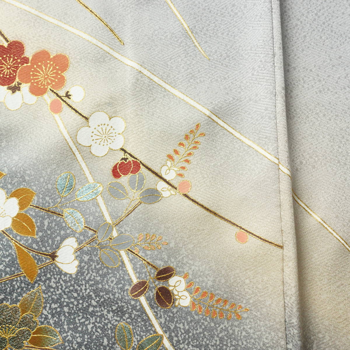 訪問着 良品 正絹 花柄 袷仕立て 身丈163.5cm 裄丈71.5cm リサイクル着物 着物 金彩 入学式 卒業式 七五三 お宮参り フォーマル 青・紺_画像12