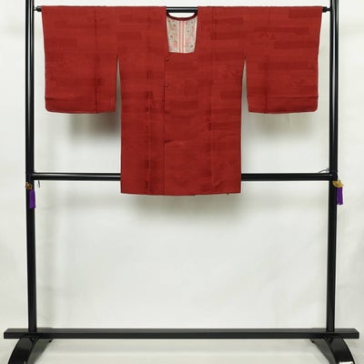 道行コート 美品 しつけ糸付き 正絹 花柄 袷仕立て 身丈86cm 裄丈64.5cm リサイクル着物 着物 赤・朱