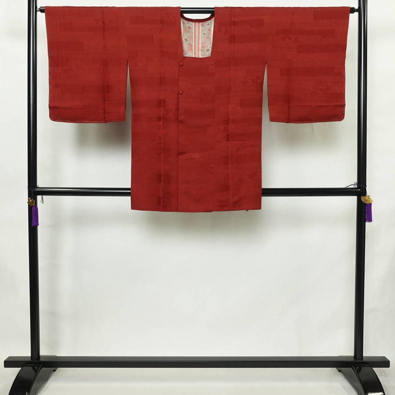 道行コート 美品 しつけ糸付き 正絹 花柄 袷仕立て 身丈86cm 裄丈64.5cm リサイクル着物 着物 赤・朱_画像1