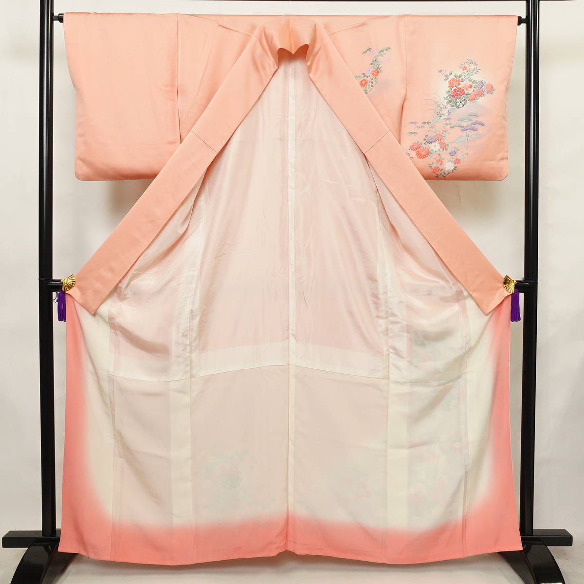 付け下げ 正絹 木の葉・植物柄 袷仕立て 身丈163.5cm 裄丈64.5cm リサイクル着物 着物 入学式 七五三 お宮参り フォーマル ピンク_画像3
