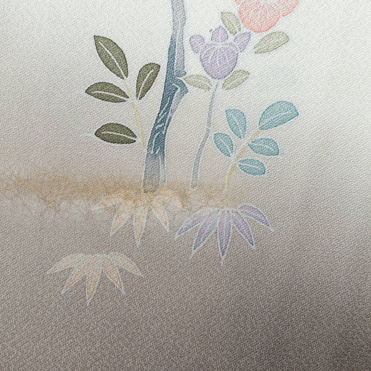 付け下げ しつけ糸付き 正絹 木の葉・植物柄 袷仕立て 身丈162cm 裄丈65cm リサイクル着物 着物 入学式 卒業式 七五三 お宮参り フォーマル ベージュ_画像11