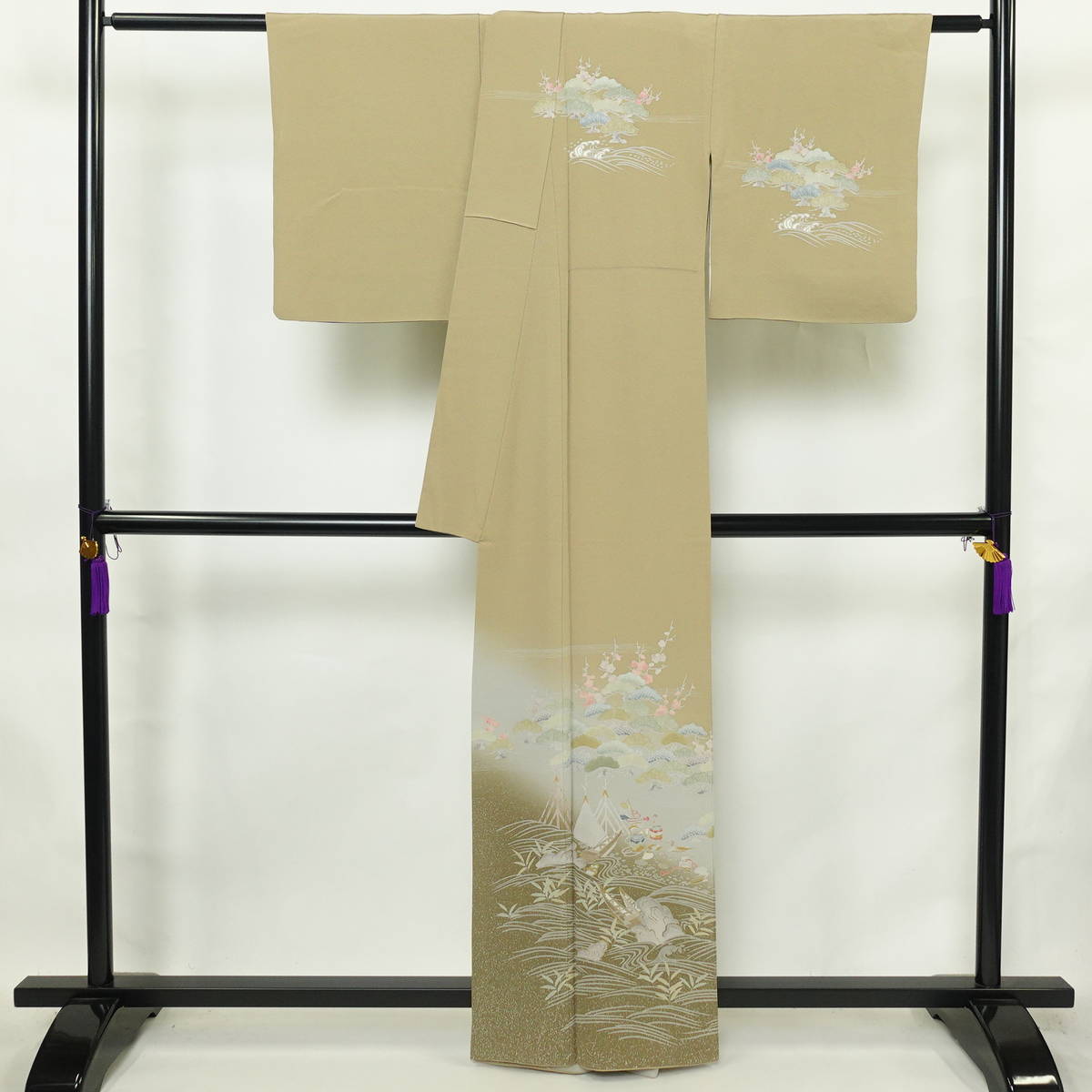 訪問着 一つ紋付き 正絹 古典柄 袷仕立て 身丈161.5cm 裄丈64.5cm リサイクル着物 着物 金彩 入学式 七五三 お宮参り フォーマル ベージュ_画像2