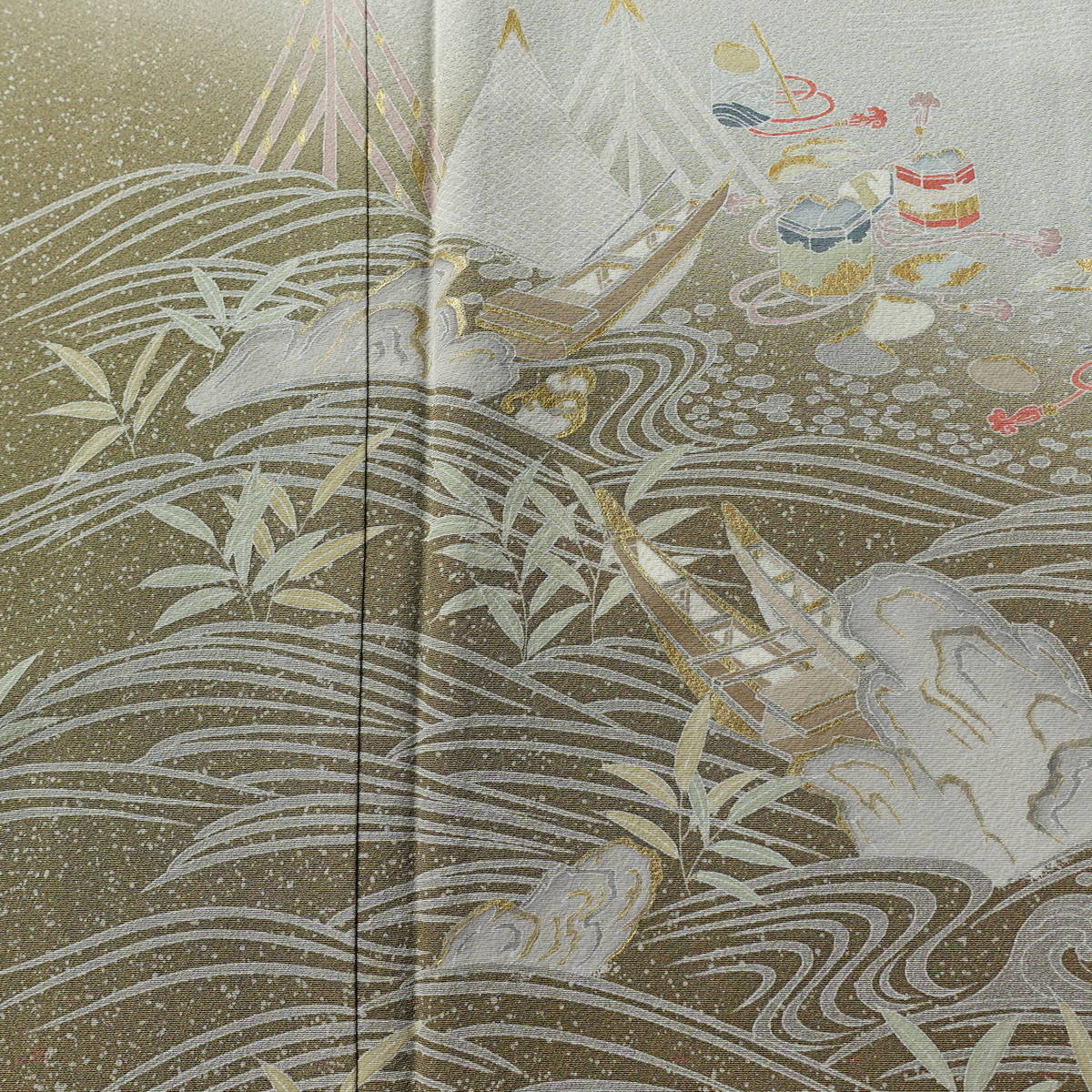訪問着 一つ紋付き 正絹 古典柄 袷仕立て 身丈161.5cm 裄丈64.5cm リサイクル着物 着物 金彩 入学式 七五三 お宮参り フォーマル ベージュ_画像6