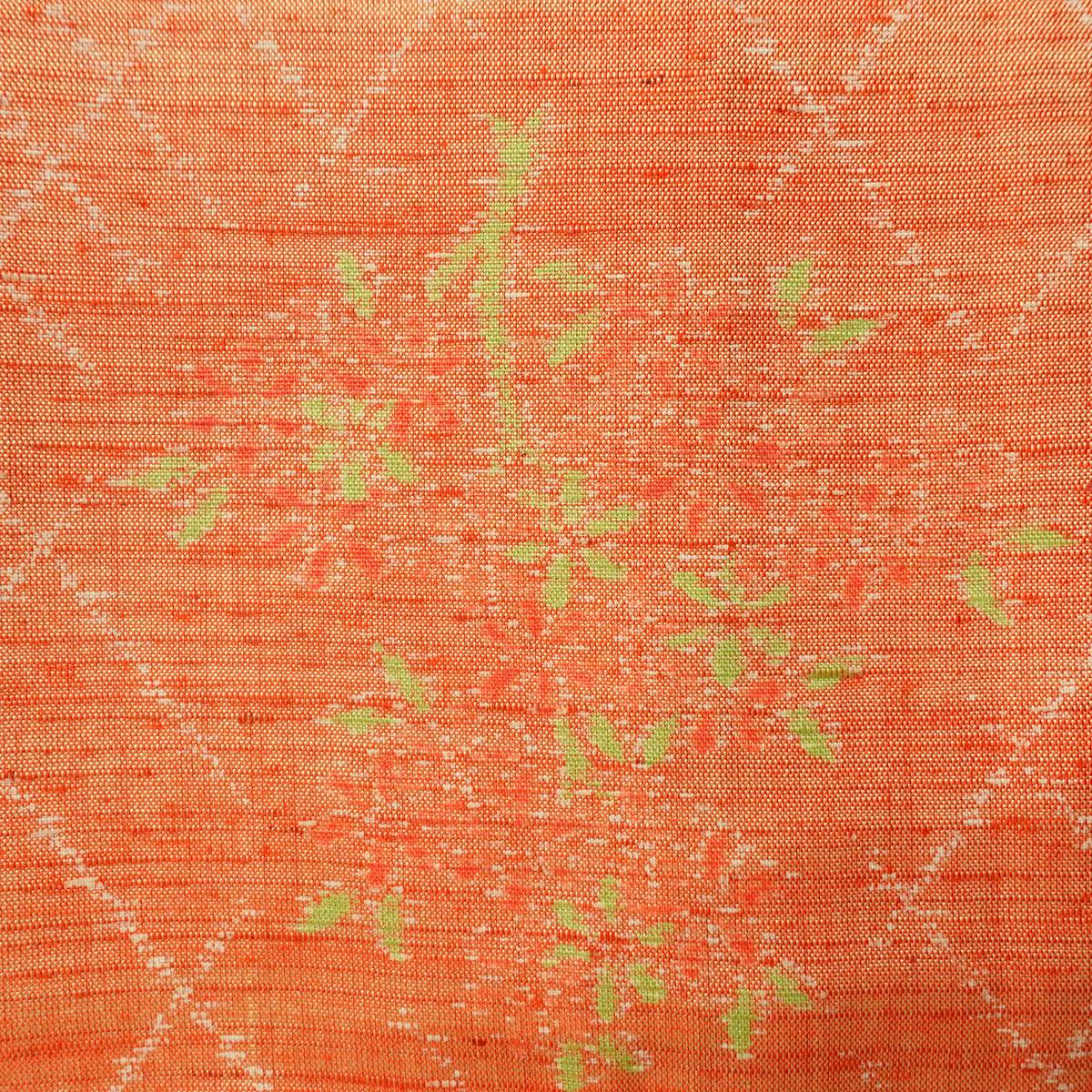 紬 しつけ糸付き 正絹 木の葉・植物柄 袷仕立て 身丈154cm 裄丈64cm リサイクル着物 着物 橙_画像10