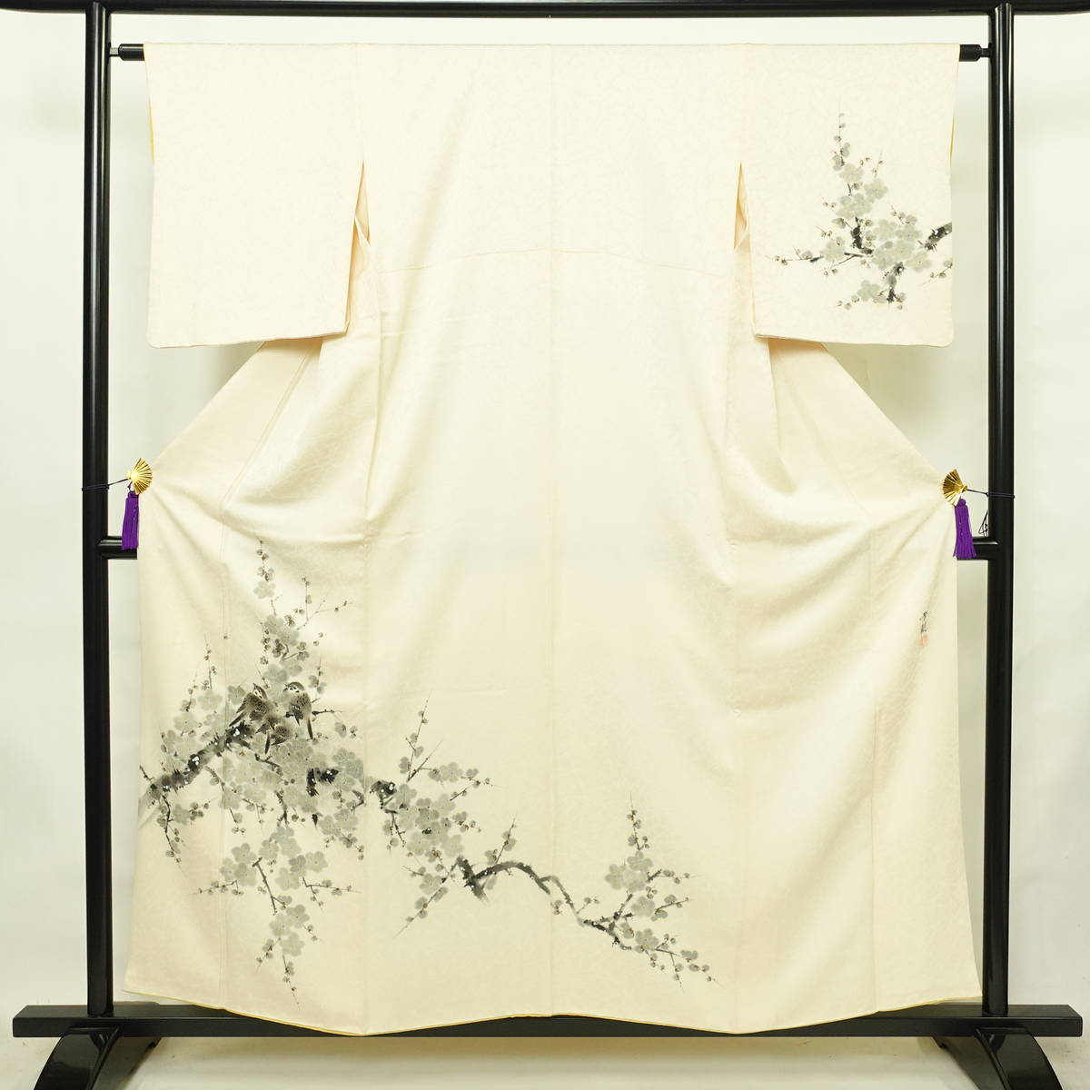 付け下げ 落款入り 正絹 風景柄 袷仕立て 身丈156.5cm 裄丈63.5cm リサイクル着物 着物 作家物 入学式 七五三 お宮参り フォーマル 桜 クリーム_画像1