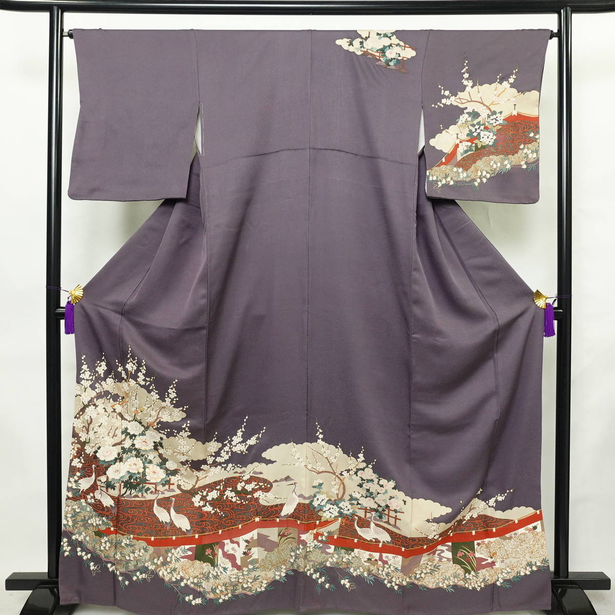 訪問着 正絹 古典柄 袷仕立て 身丈165cm 裄丈65cm リサイクル着物 着物 共八掛 金彩 入学式 結婚式 七五三 お宮参り フォーマル 紫・藤色_画像1