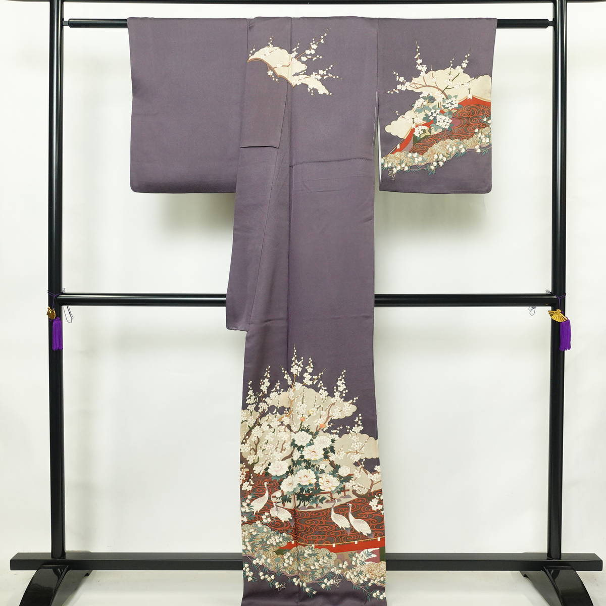 訪問着 正絹 古典柄 袷仕立て 身丈165cm 裄丈65cm リサイクル着物 着物 共八掛 金彩 入学式 結婚式 七五三 お宮参り フォーマル 紫・藤色_画像2