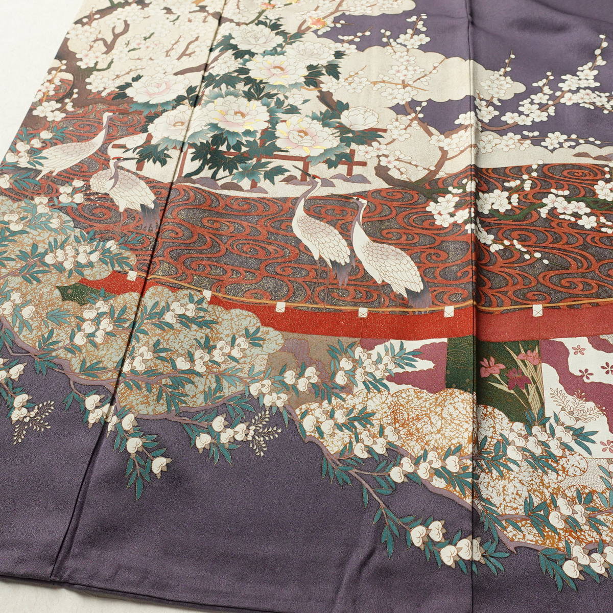 訪問着 正絹 古典柄 袷仕立て 身丈165cm 裄丈65cm リサイクル着物 着物 共八掛 金彩 入学式 結婚式 七五三 お宮参り フォーマル 紫・藤色_画像4