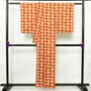 小紋 しつけ糸付き 混紡 古典柄 袷仕立て 身丈155cm 裄丈63.5cm リサイクル着物 着物 紬地 橙_画像2