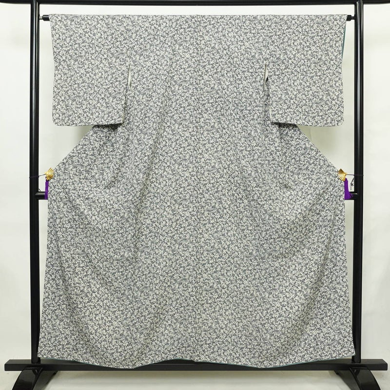 小紋 総柄 正絹 花柄 袷仕立て 身丈155.5cm 裄丈64cm リサイクル着物 着物 白_画像1