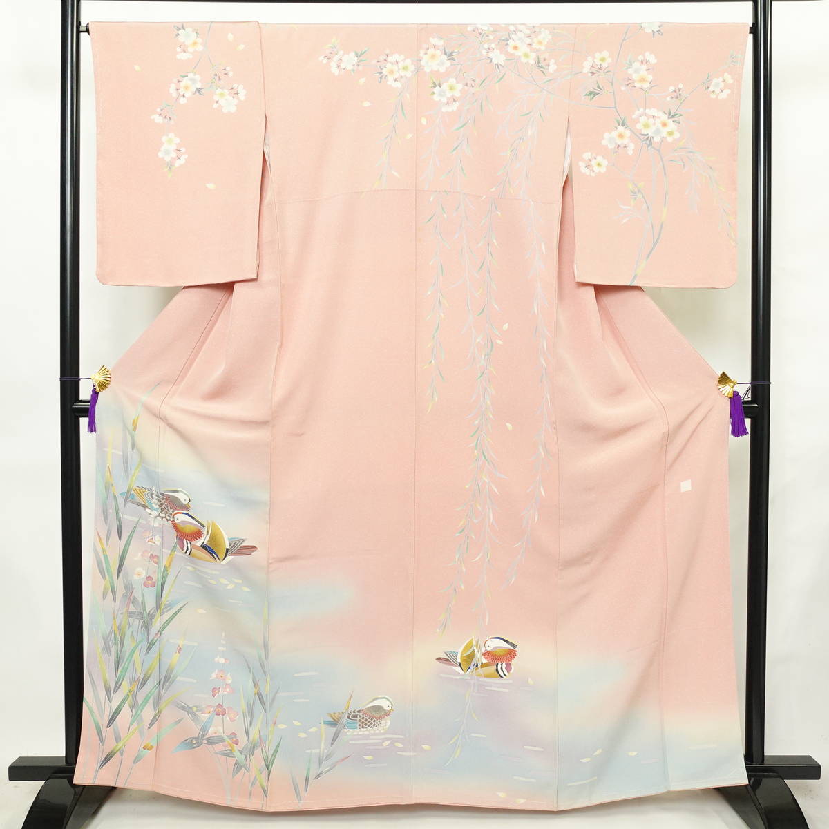 訪問着 しつけ糸付き 縮緬 正絹 風景柄 袷仕立て 身丈163.5cm 裄丈66.5cm リサイクル着物 着物 入学式 卒業式 結婚式 七五三 お宮参り フォーマル ピンク_画像1