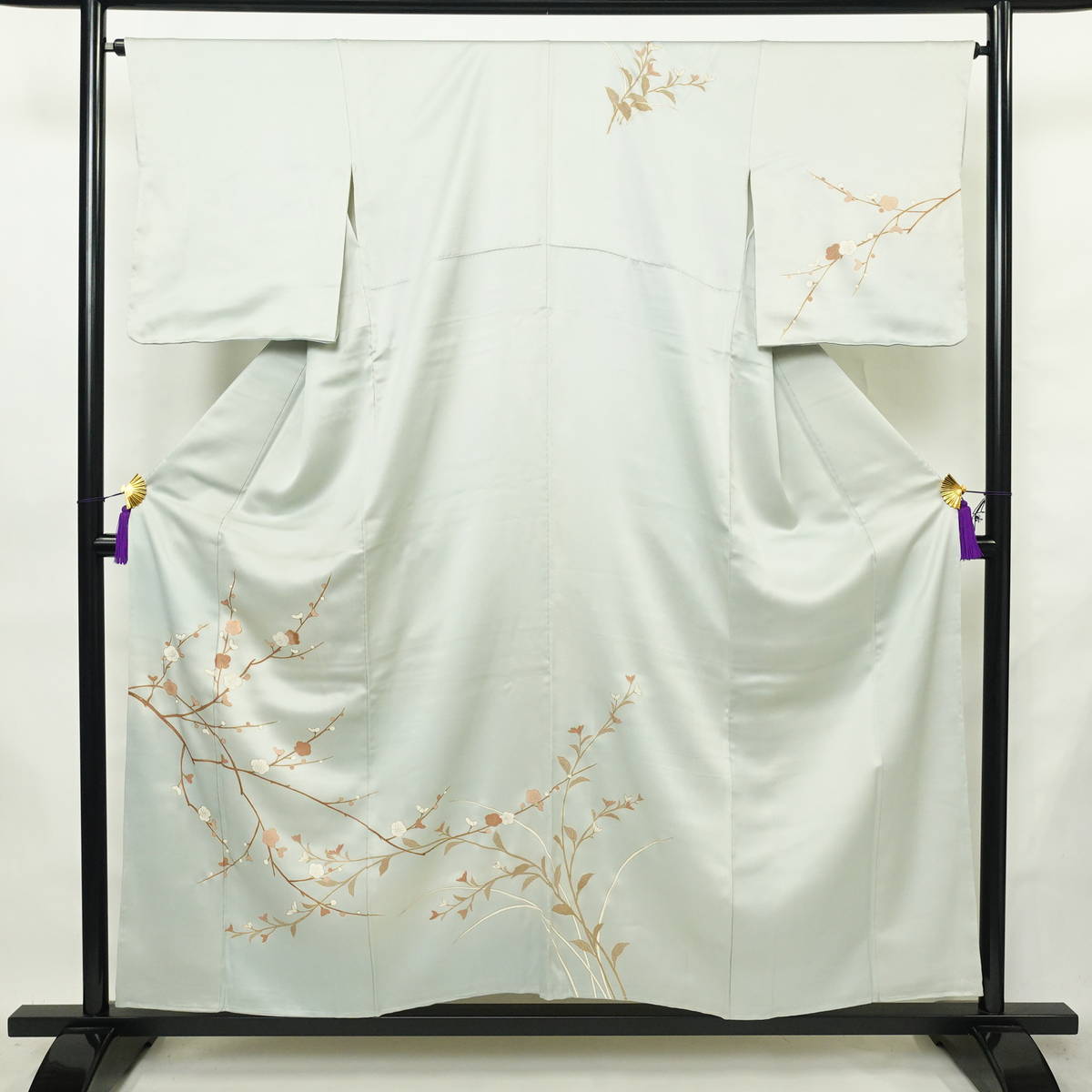 訪問着 しつけ糸付き 正絹 花柄 袷仕立て 身丈155.5cm 裄丈65.5cm リサイクル着物 着物 金彩 入学式 卒業式 結婚式 七五三 お宮参り フォーマル 青・紺_画像1