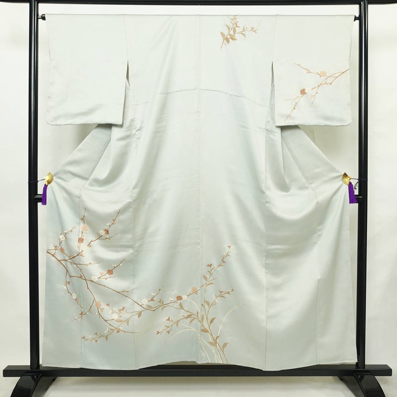 訪問着 しつけ糸付き 正絹 花柄 袷仕立て 身丈155.5cm 裄丈65.5cm リサイクル着物 着物 金彩 入学式 卒業式 結婚式 七五三 お宮参り フォーマル 青・紺_画像1