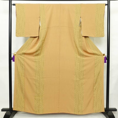 小紋 総柄 正絹 縞柄・線柄 袷仕立て 身丈161cm 裄丈64cm リサイクル着物 着物 黄・黄土色