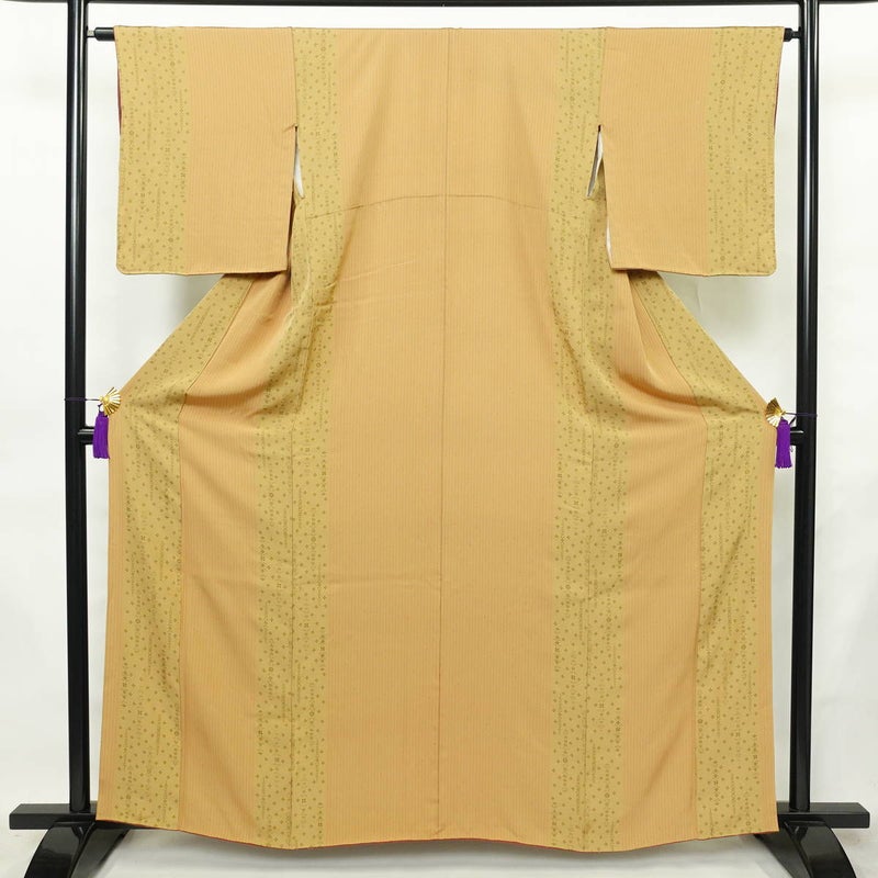 小紋 総柄 正絹 縞柄・線柄 袷仕立て 身丈161cm 裄丈64cm リサイクル着物 着物 黄・黄土色_画像1