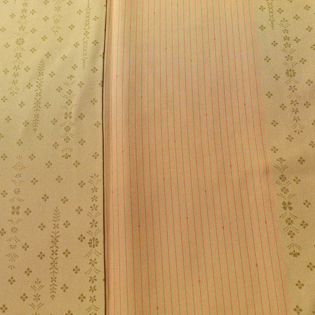 小紋 総柄 正絹 縞柄・線柄 袷仕立て 身丈161cm 裄丈64cm リサイクル着物 着物 黄・黄土色_画像6