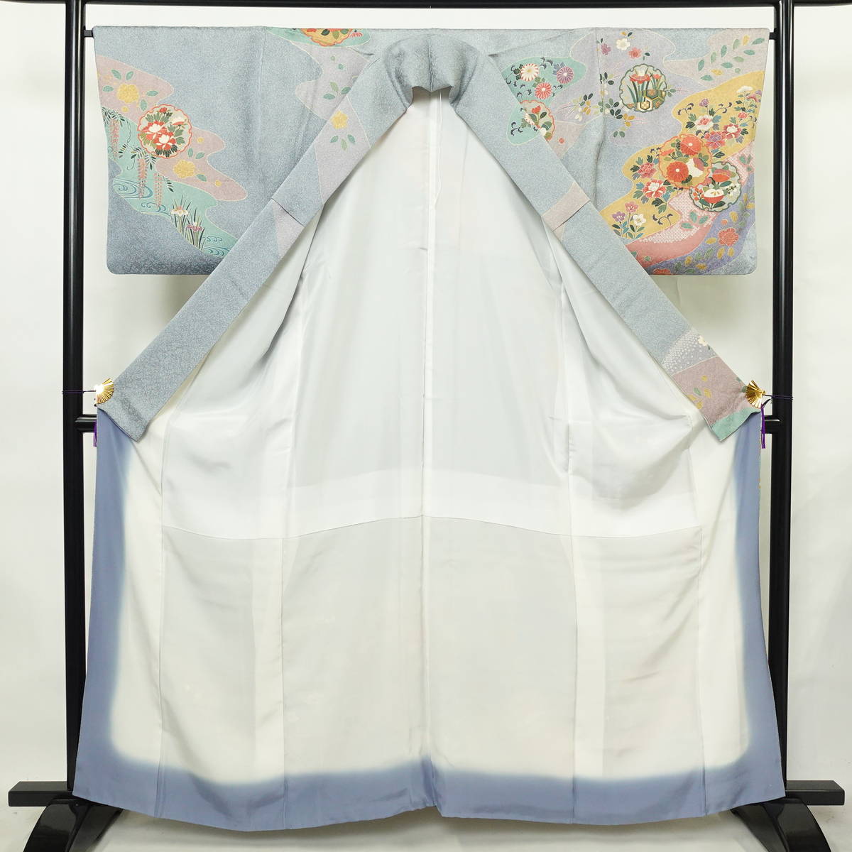 訪問着 正絹 古典柄 袷仕立て 身丈161cm 裄丈65.5cm リサイクル着物 着物 箔 金彩 入学式 卒業式 結婚式 七五三 お宮参り フォーマル 青・紺_画像3