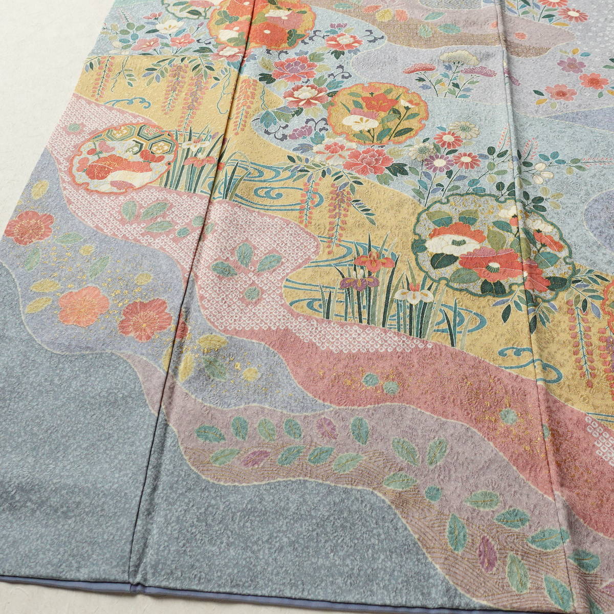 訪問着 正絹 古典柄 袷仕立て 身丈161cm 裄丈65.5cm リサイクル着物 着物 箔 金彩 入学式 卒業式 結婚式 七五三 お宮参り フォーマル 青・紺_画像4