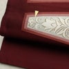 名古屋帯 太鼓柄 正絹 木の葉・植物柄 通し仕立て なごや帯 リサイクル帯 帯 金糸 小豆・エンジ_画像5