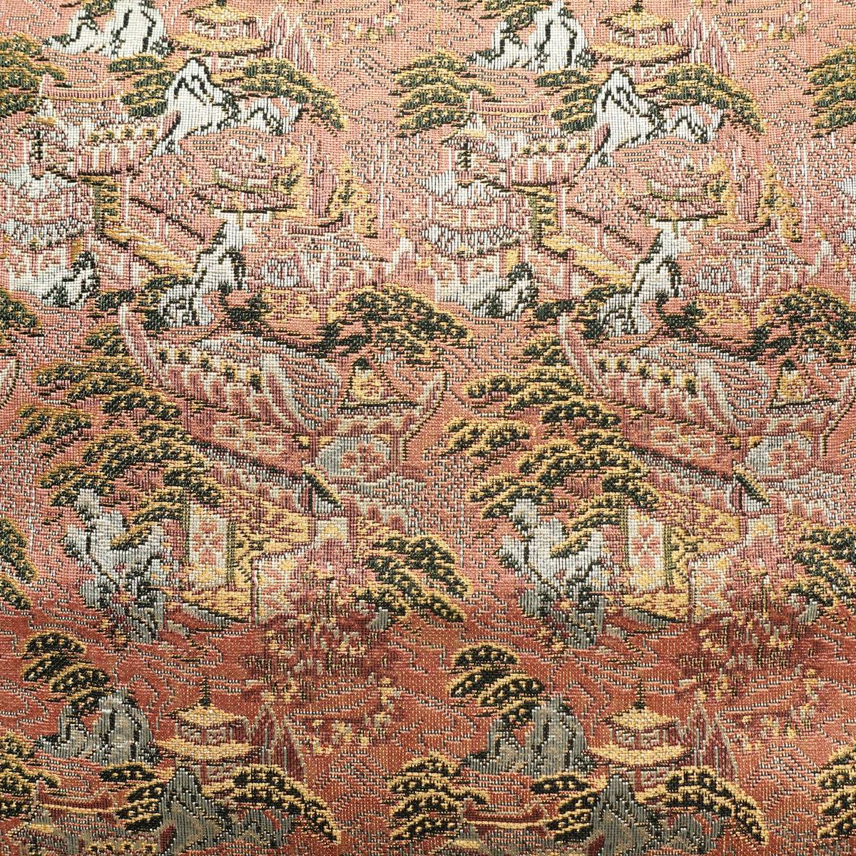 名古屋帯 全通柄 良品 正絹 風景柄 通し仕立て なごや帯 リサイクル帯 帯 ピンク_画像2