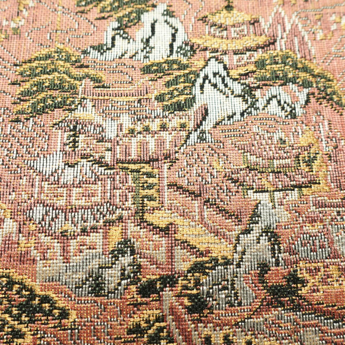 名古屋帯 全通柄 良品 正絹 風景柄 通し仕立て なごや帯 リサイクル帯 帯 ピンク_画像8