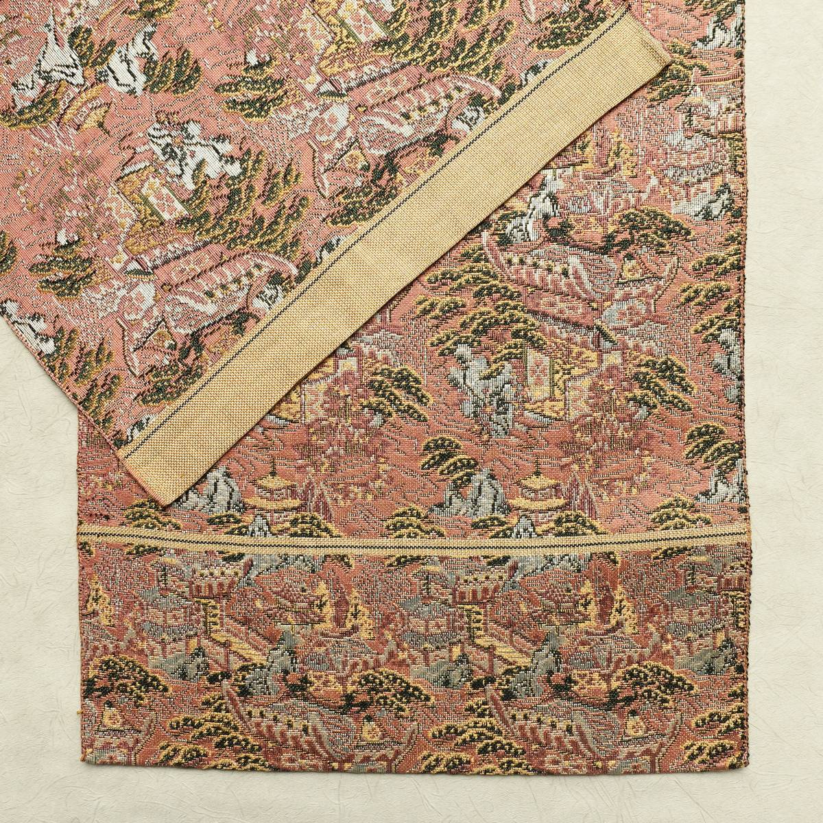 名古屋帯 全通柄 良品 正絹 風景柄 通し仕立て なごや帯 リサイクル帯 帯 ピンク_画像15