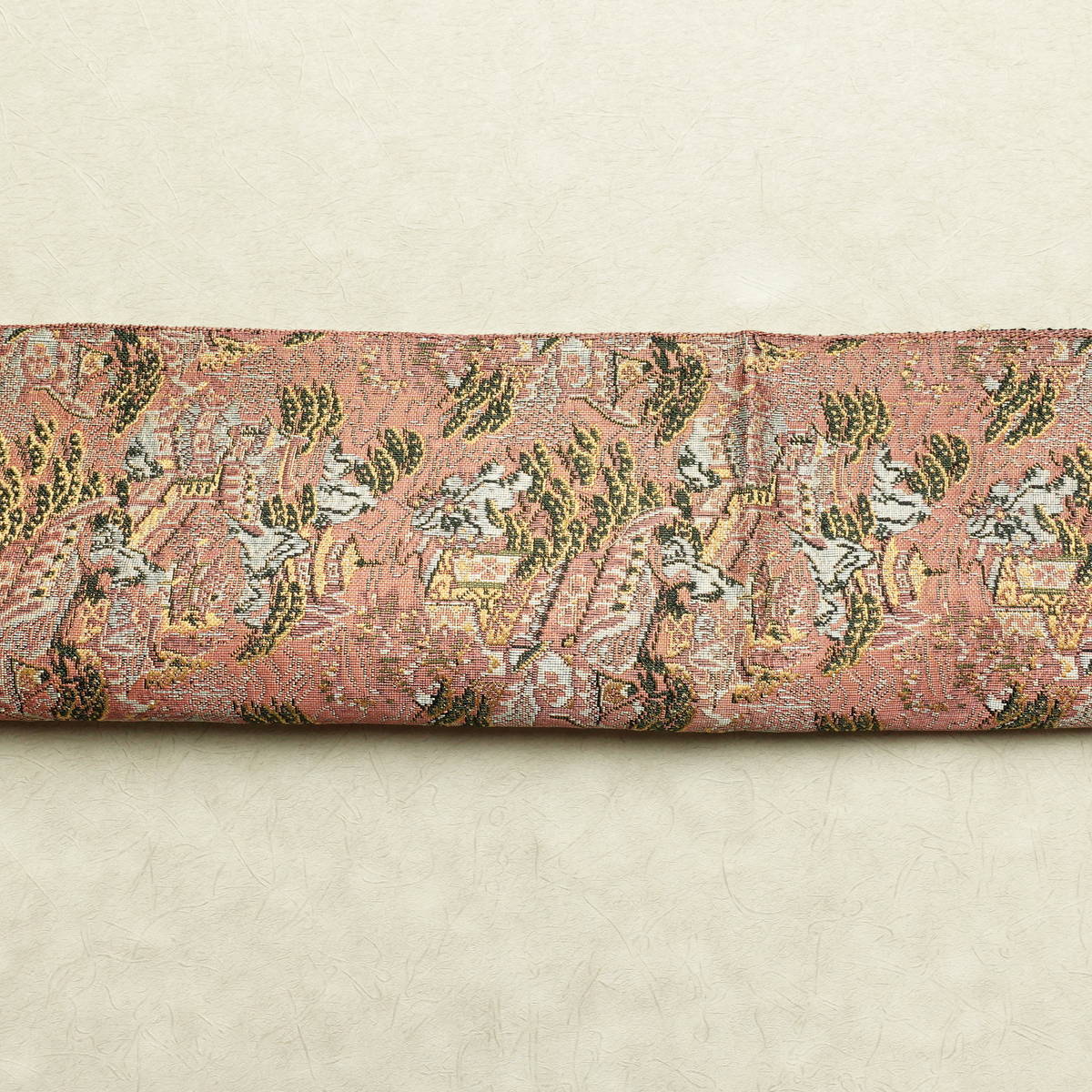 名古屋帯 全通柄 良品 正絹 風景柄 通し仕立て なごや帯 リサイクル帯 帯 ピンク_画像16