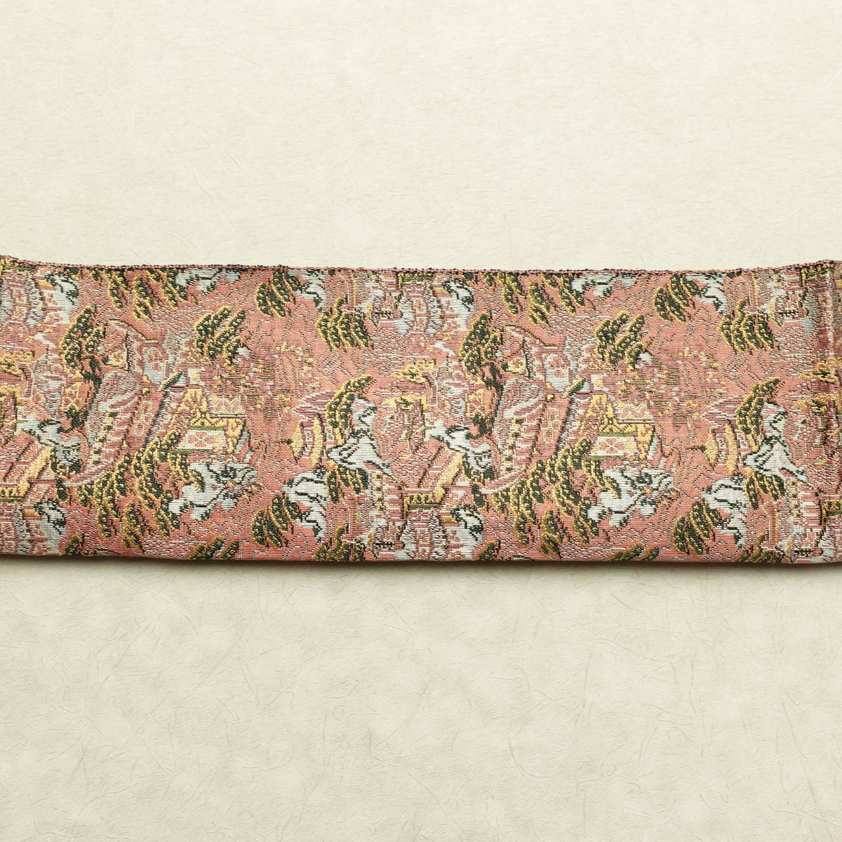 名古屋帯 全通柄 良品 正絹 風景柄 通し仕立て なごや帯 リサイクル帯 帯 ピンク_画像17